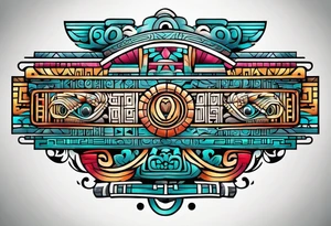 Colorful simple Mayan hieroglyph tattoo idea