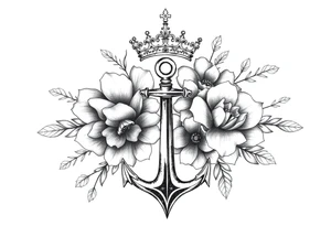 detailed beautiful gothic boho flowers with gorgeous crown and anchor tattoo idea