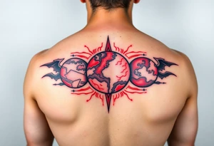 3 planet horizontal. Color Black and red tattoo idea