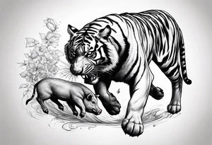 Big tiger kicking a pig tattoo idea