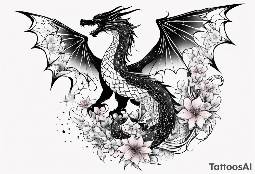 Constellation, wing , snow , cross , dragon female japan kawaii , flower tattoo idea