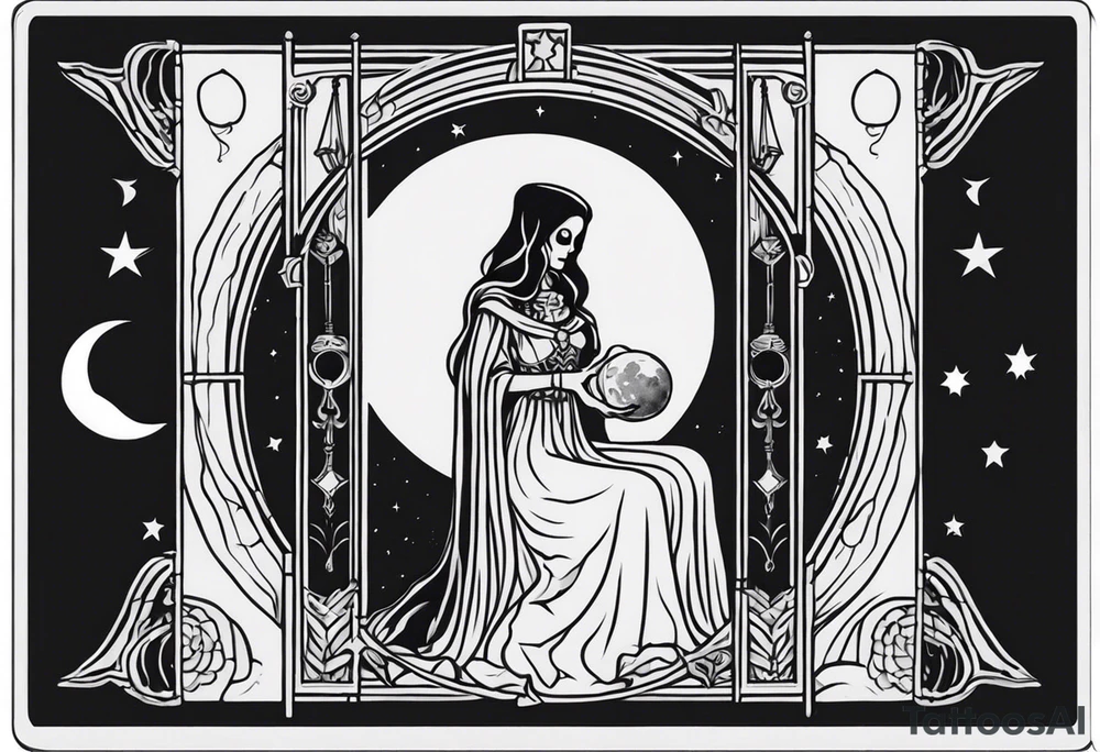 High priestess skeleton moon tarot card tattoo idea