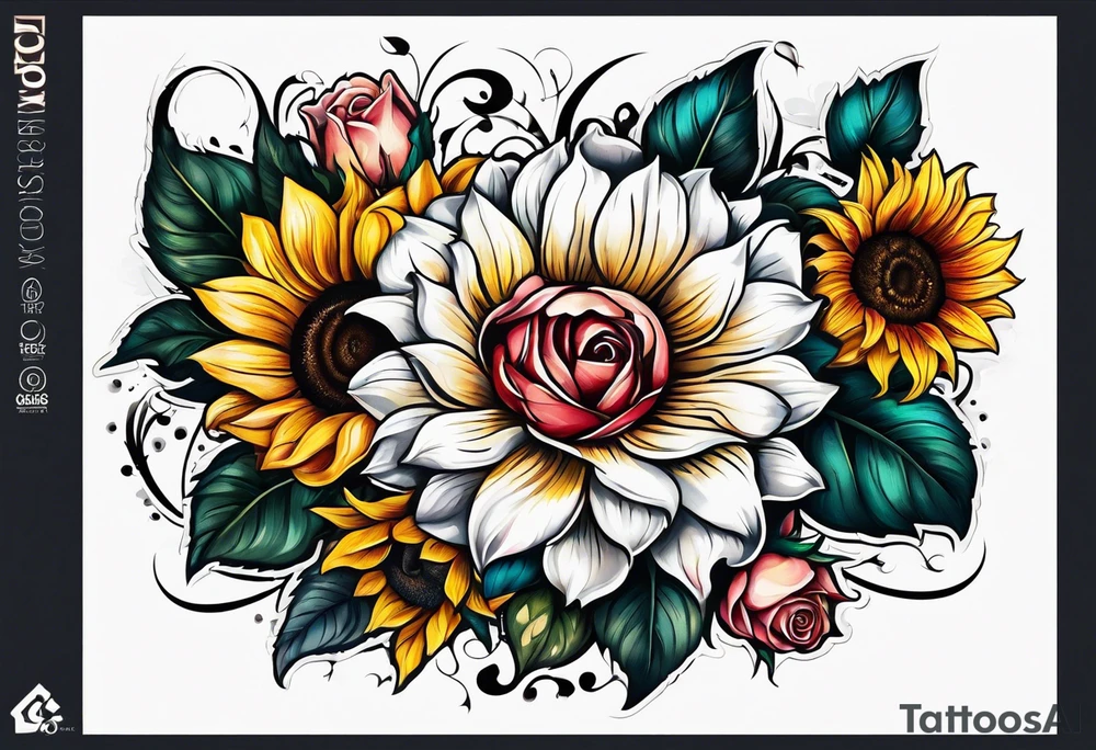 flower rose , sunflower, animal tattoo idea