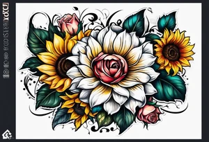 flower rose , sunflower, animal tattoo idea