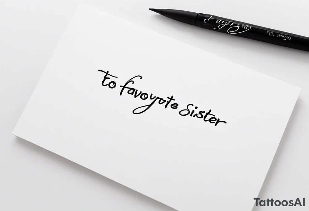 The handwritten words "to my favorite sister" written in a simple way with a delicate, fine line tattoo. Include a small puzzle piece tattoo idea