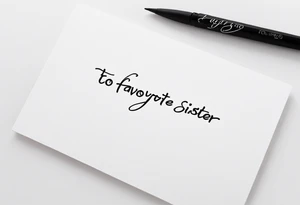 The handwritten words "to my favorite sister" written in a simple way with a delicate, fine line tattoo. Include a small puzzle piece tattoo idea