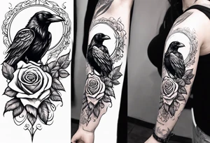Raven holding  rose  forarm  placement tattoo idea