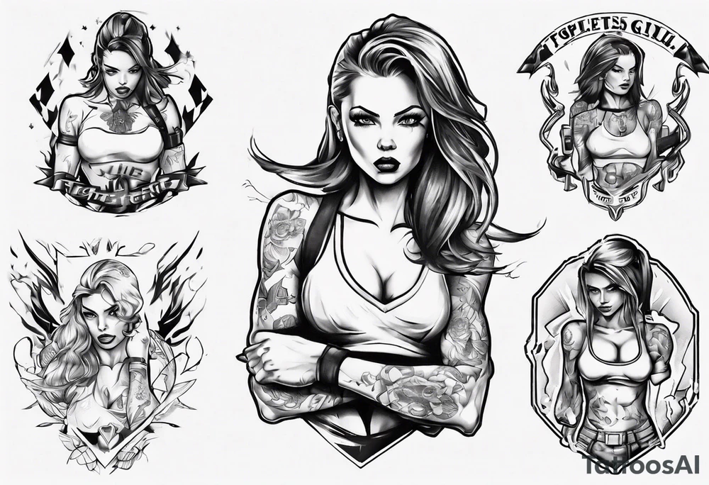 toples fighter girl tattoo idea