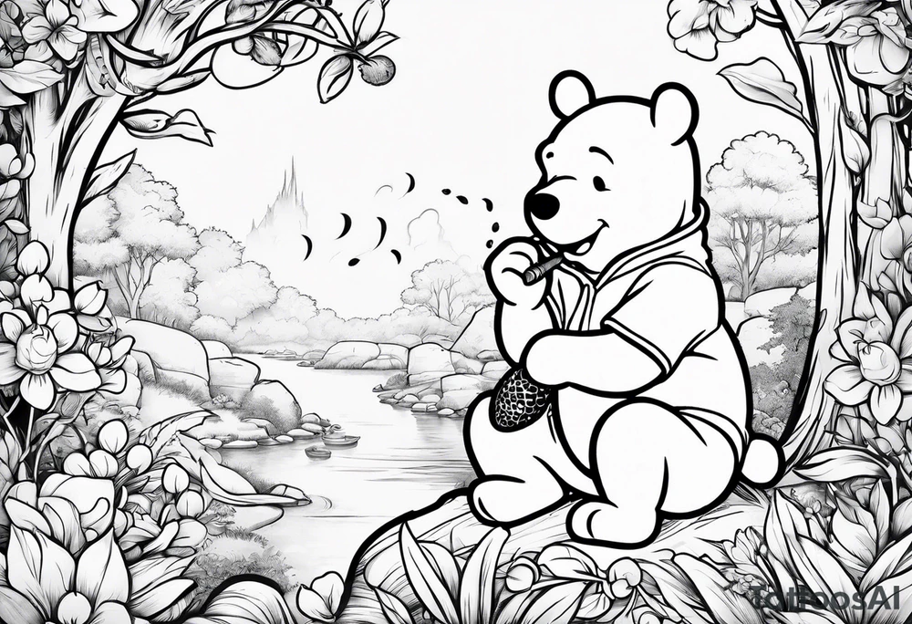 Winnie Pooh smoking joint and eating honey tattoo idea