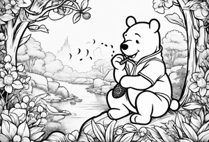 Winnie Pooh smoking joint and eating honey tattoo idea