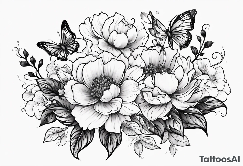 floral design with butterflies tattoo idea