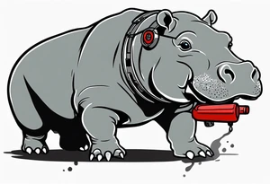 Baby hippo with grenade launcher tattoo idea