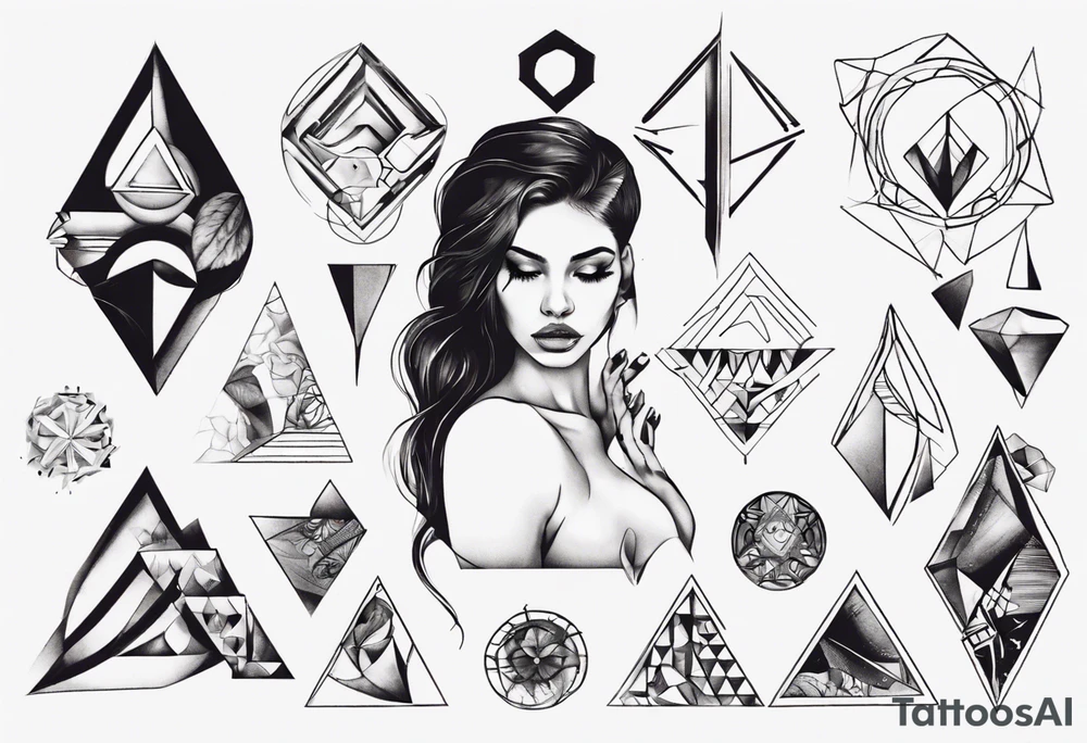 beautiful woman mixed with geometric objects tattoo idea