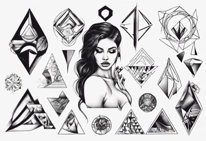 beautiful woman mixed with geometric objects tattoo idea