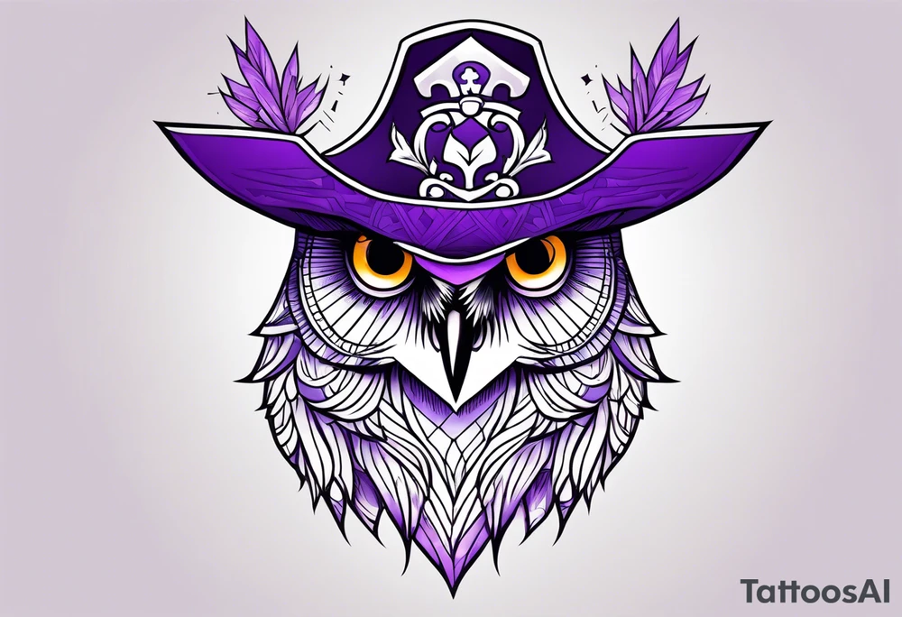 Owl pirate hat geometric purple tattoo idea