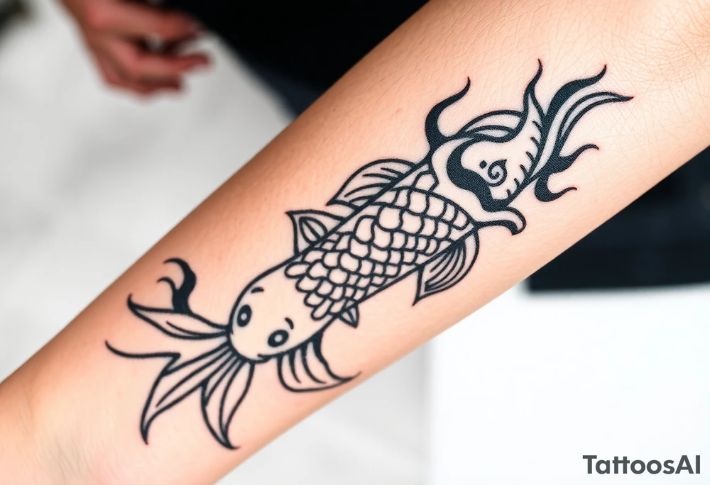 traditional koi fish swimming upstream through turbulent waves tattoo idea