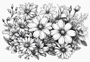 Honeysuckle,3 daisys,cosmos,and snowdrop sleeve tattoo tattoo idea