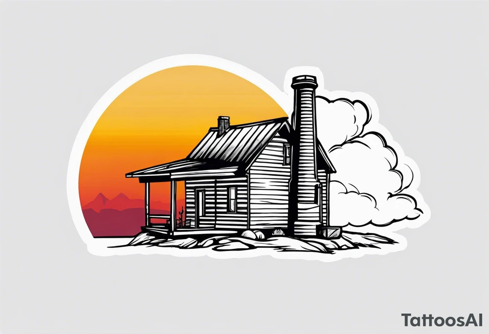 cabin chimney smoke says "Hutting Est. 2004" friends sunset tattoo idea