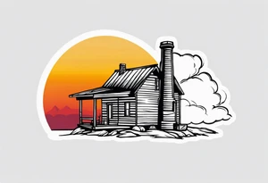 cabin chimney smoke says "Hutting Est. 2004" friends sunset tattoo idea