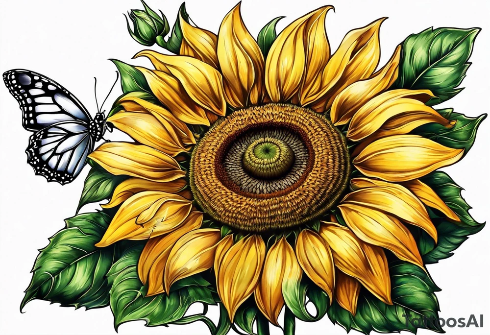 Sunflower with butterflies tattoo idea