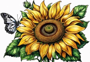 Sunflower with butterflies tattoo idea