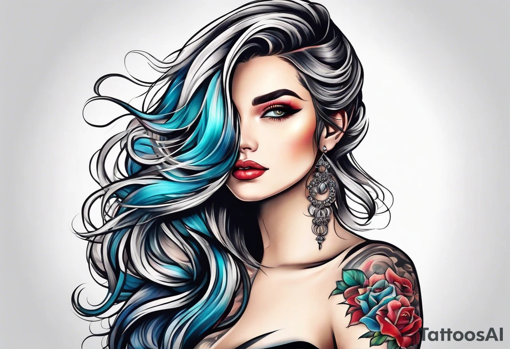 long hair flowing from shoulder to elbow tattoo idea