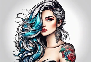 long hair flowing from shoulder to elbow tattoo idea