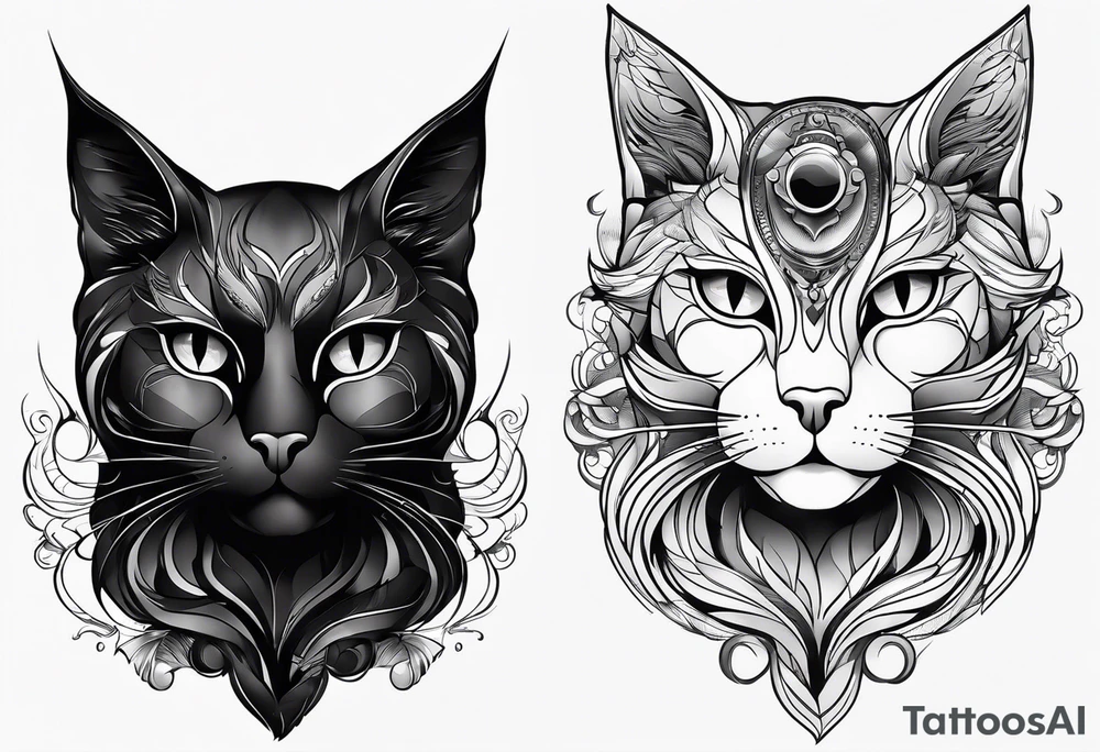 black dark cat vectorized futuristically tattoo idea