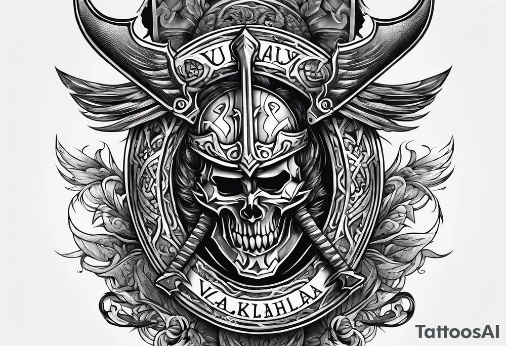Valhalla sword shield axe tattoo idea