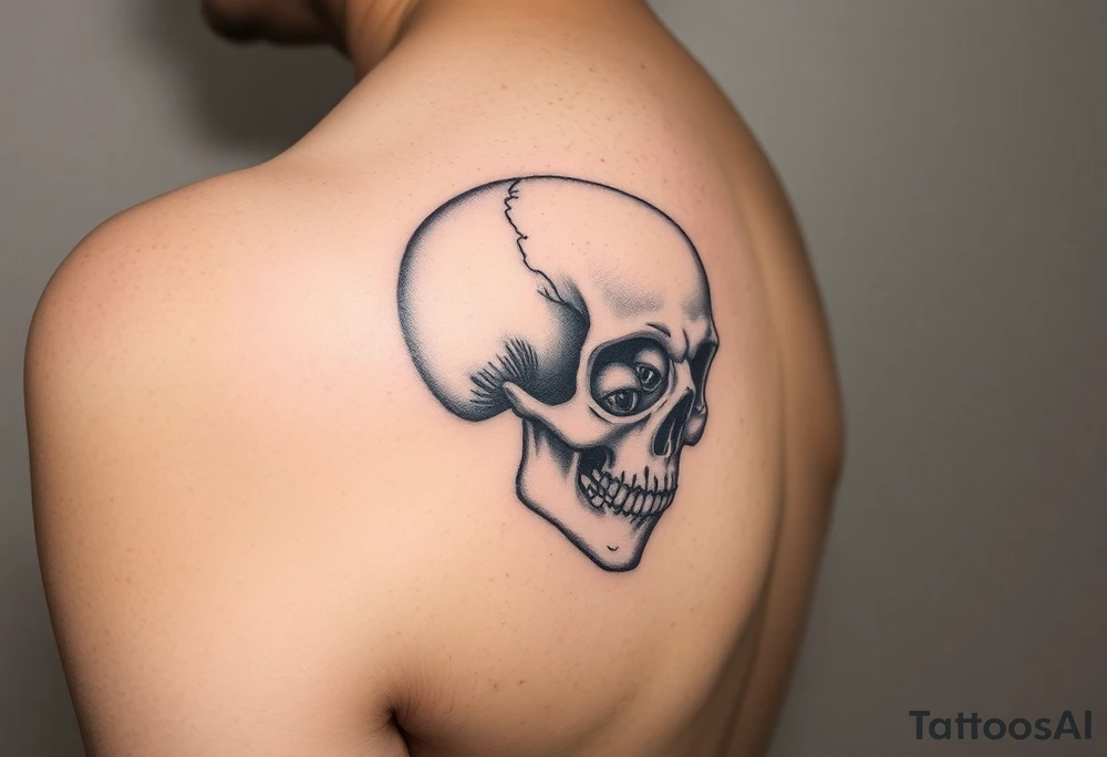 right side of a skull with lots of mushrooms  growing out of its eyes like the clicker from The Last Of Us tattoo idea