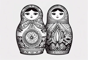 Matryoshka with geometric design,  with large pattern around it tattoo idea