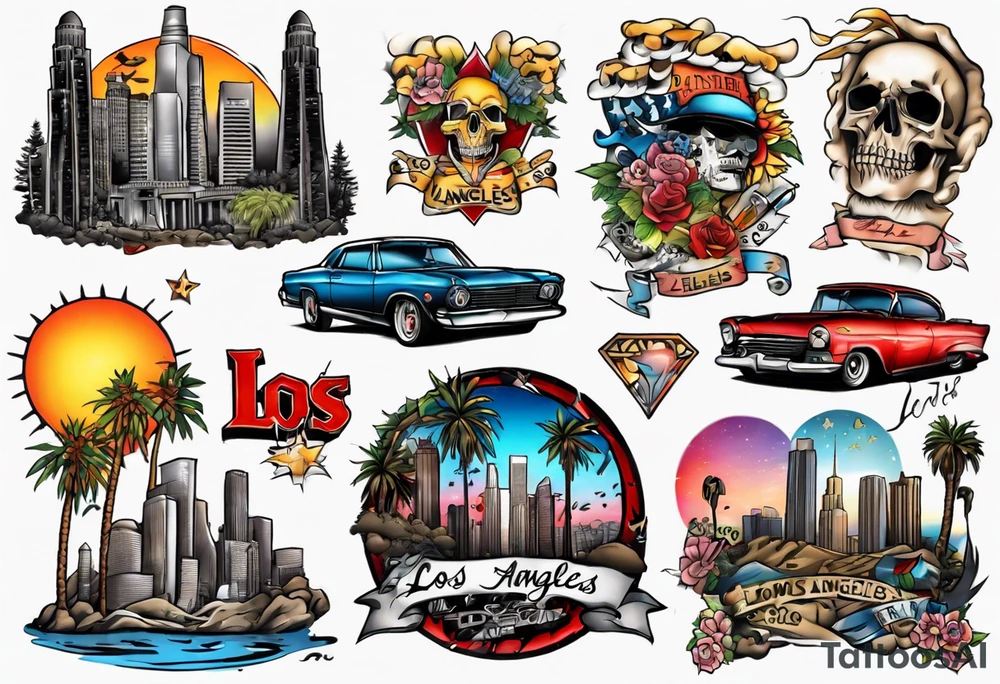 Los Angeles theme half sleeve tattoo idea