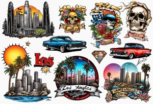 Los Angeles theme half sleeve tattoo idea