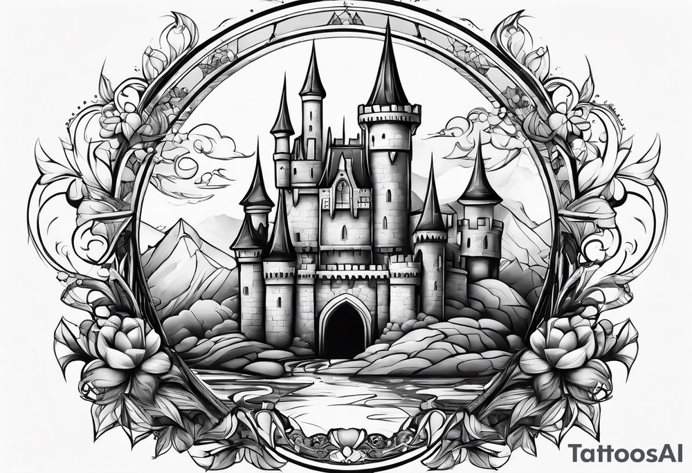 a castle floating in the crystal tattoo idea