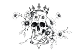 Hourglass with detailed beautiful gothic boho flowers on vine and skull with gorgeous crown tattoo idea