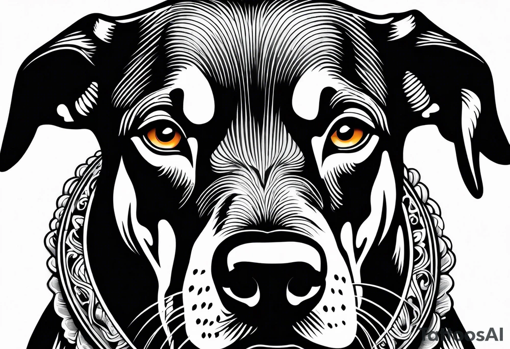 evil dobermann dog with mouth open tattoo idea