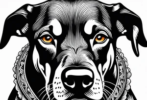 evil dobermann dog with mouth open tattoo idea