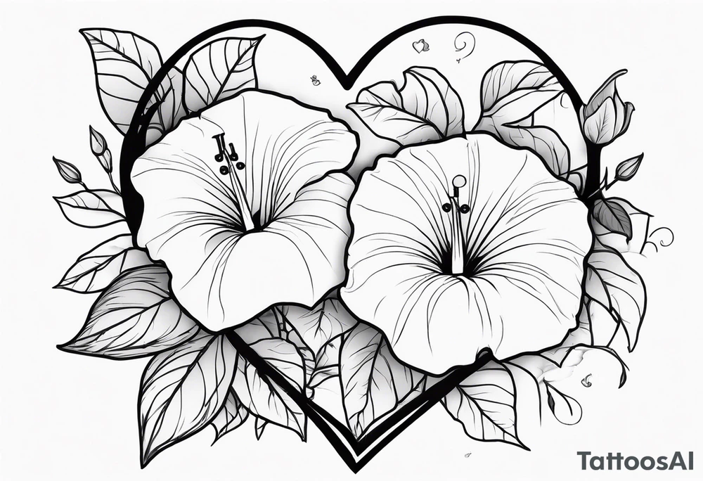 Heart with morning glory flowers and Cameron as the line to draw the heart and the time 8:34am tattoo idea
