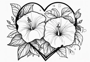 Heart with morning glory flowers and Cameron as the line to draw the heart and the time 8:34am tattoo idea