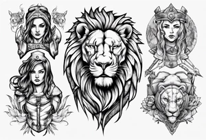 A warrior and a female lion tattoo idea