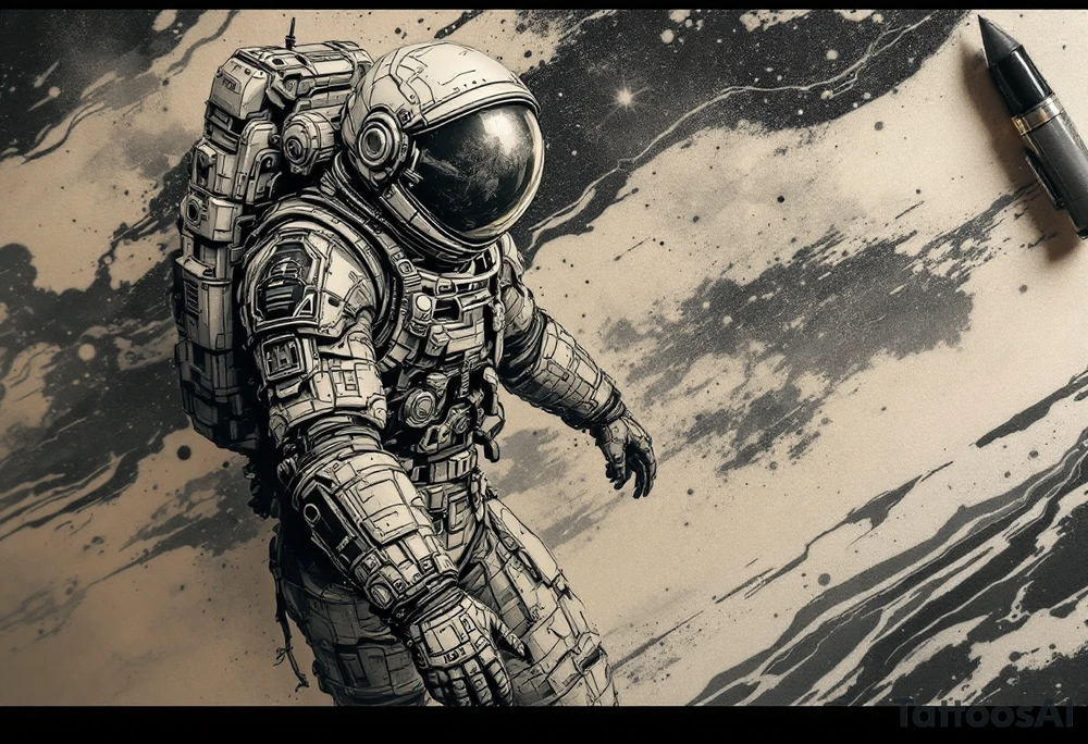 Post apocalyptic astronaut floating in space tattoo idea