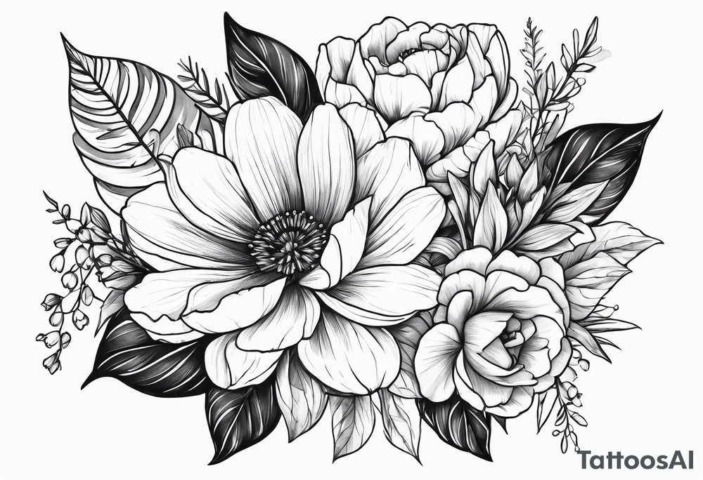 February and September birth flower bouquet dainty tattoo idea