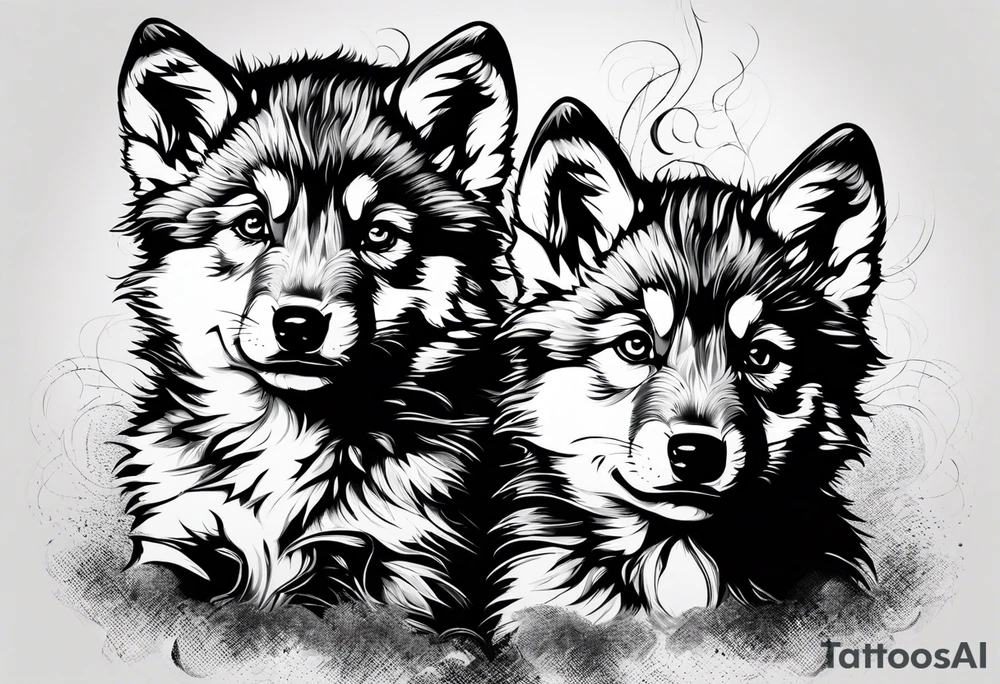 2 wolf cubs adoring and cute (one female, one male) tattoo idea