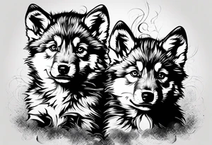 2 wolf cubs adoring and cute (one female, one male) tattoo idea