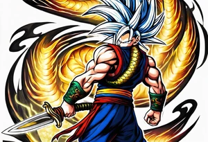 Future trunks sword with shenron spiraling around it tattoo idea