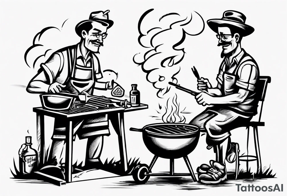 Father and son spending time grilling outside tattoo idea