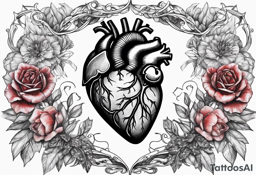 dying human heart tattoo idea