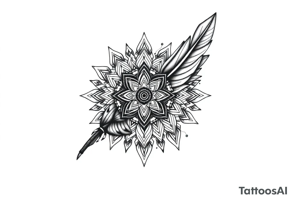 spiritual feather indian mandala shaman tattoo idea