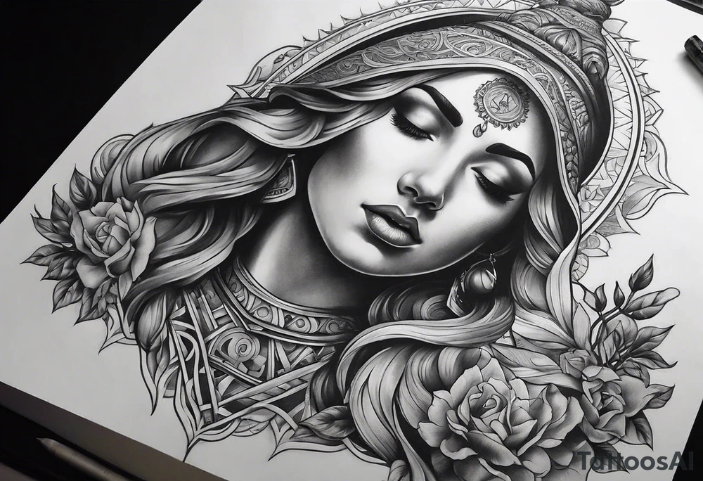 religious theme full upper arm piece tattoo idea