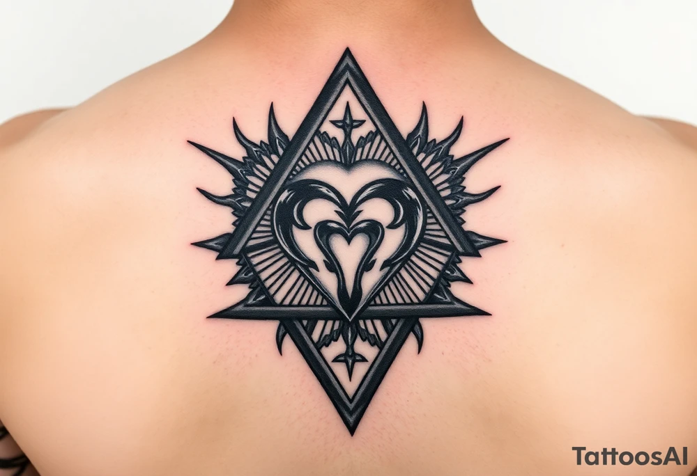A triangle with a heart over the middle of the center with a tna tattoo idea